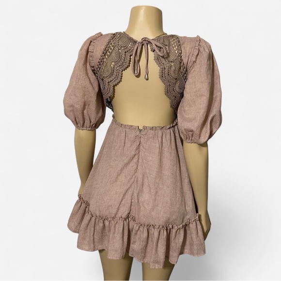 AMPM Tan Puff Sleeve Mini Dress - Picture 2 of 4